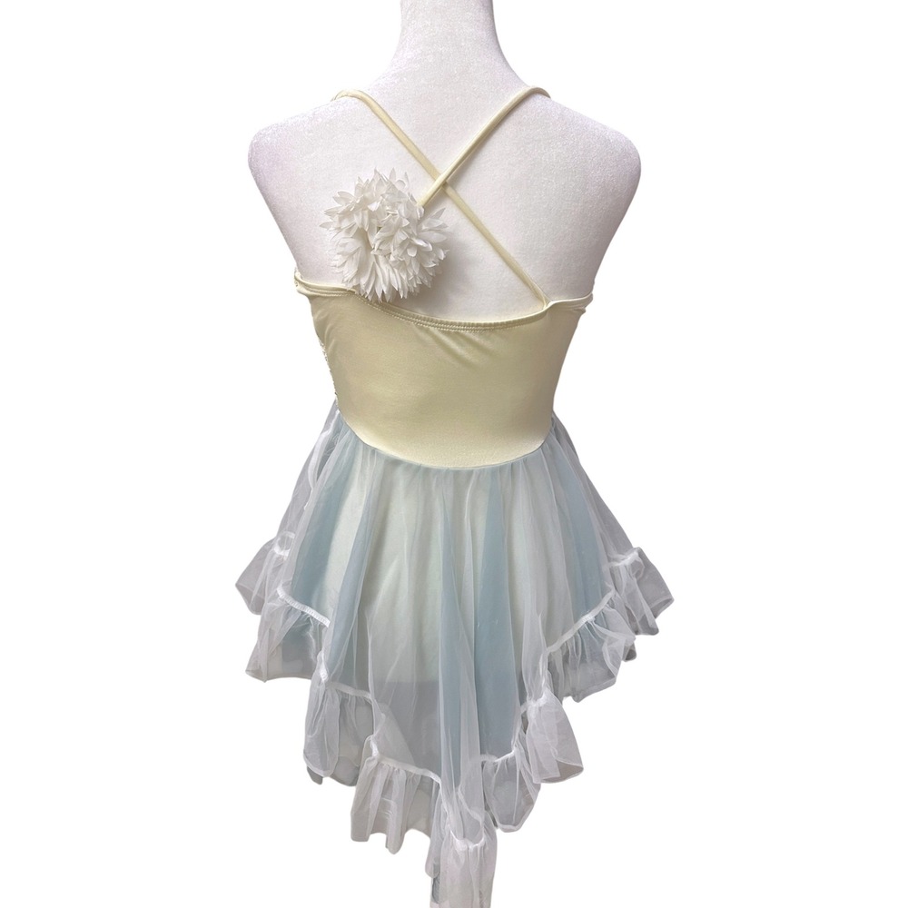 Curtain Call Dance Costume Womens ASM White Blue Lace Petal Lyrical Ballet Fairy - Picture 10 of 16